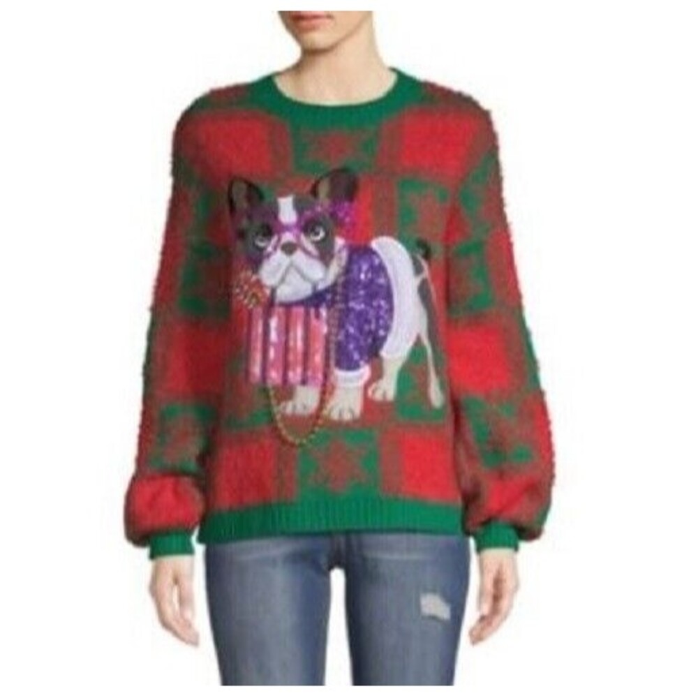 Holiday Time Ugly Christmas Sweater Bulldog Dog Graphic Womens XL 16–18